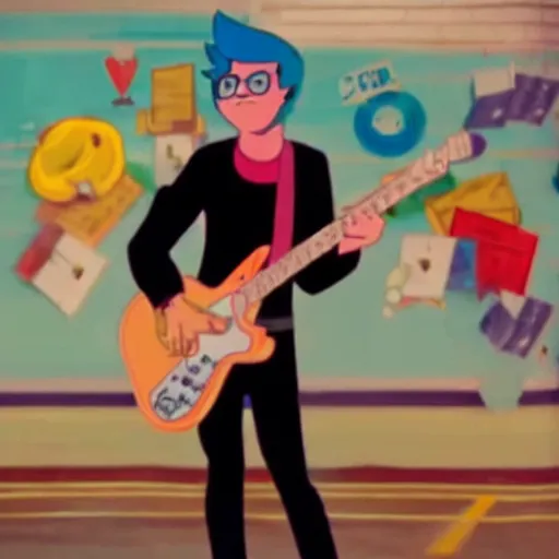 Prompt: A still of Steven Quartz from Steven Universe in a Weezer Music Video low quality, vhs quality,