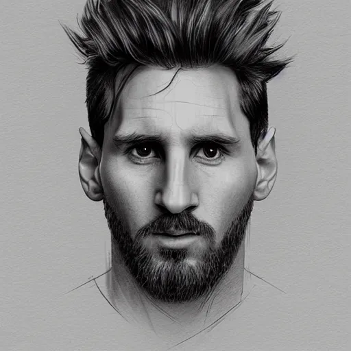 Image similar to a well designed portrait of Messi wearing prisoner mask, detailed, realistic, sketch style, Artstation,Greg Rutkowski, 8K resolution.