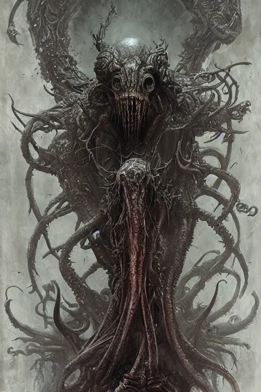 Image similar to portrait of cthulhu by hr giger, greg rutkowski, luis royo and wayne barlowe as a diablo, resident evil, dark souls, bloodborne monster