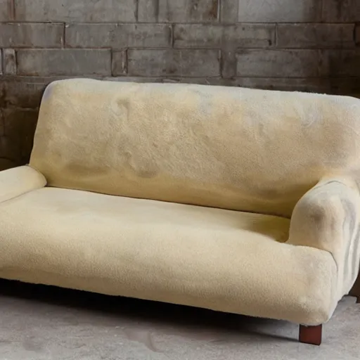 Image similar to a soft, slimy couch made with human meat, big seams showing