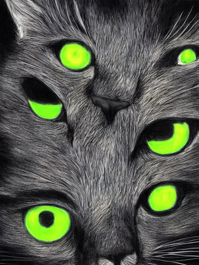 Prompt: cats with neon eyes by disney concept artists, blunt borders, rule of thirds