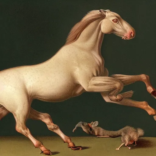 Image similar to hybrid of mouse and horse, half horse - half mouse, art by george stubbs