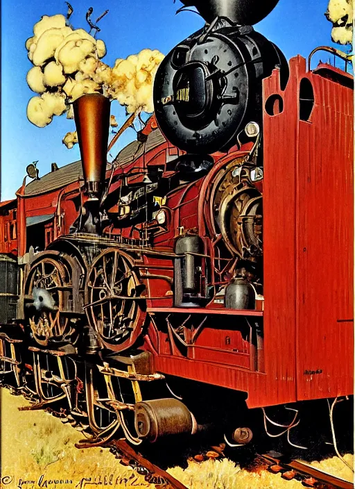 Prompt: old west steam locomotive train. portrait by jean giraud and anton otto fischer and john philip falter and will eisner and gil elvgren