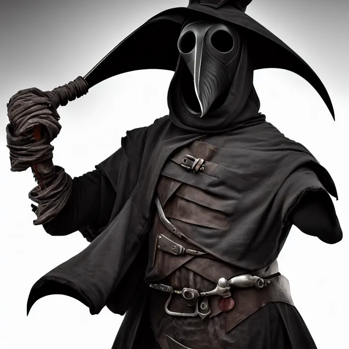 Image similar to portrait photograph of a futuristic plague doctor warrior. Extremely detailed. 8k