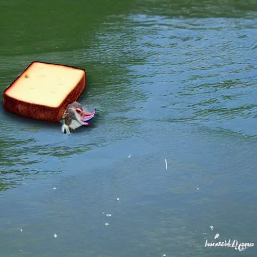 Image similar to mouse on a raft made of cheese floating down the river