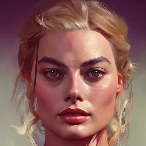 Prompt: A full portrait of Margot Robbie, intricate, elegant, highly detailed, digital painting, artstation, concept art, smooth, sharp focus, illustration, art by Krenz Cushart and bouguerea and alphonse mucha