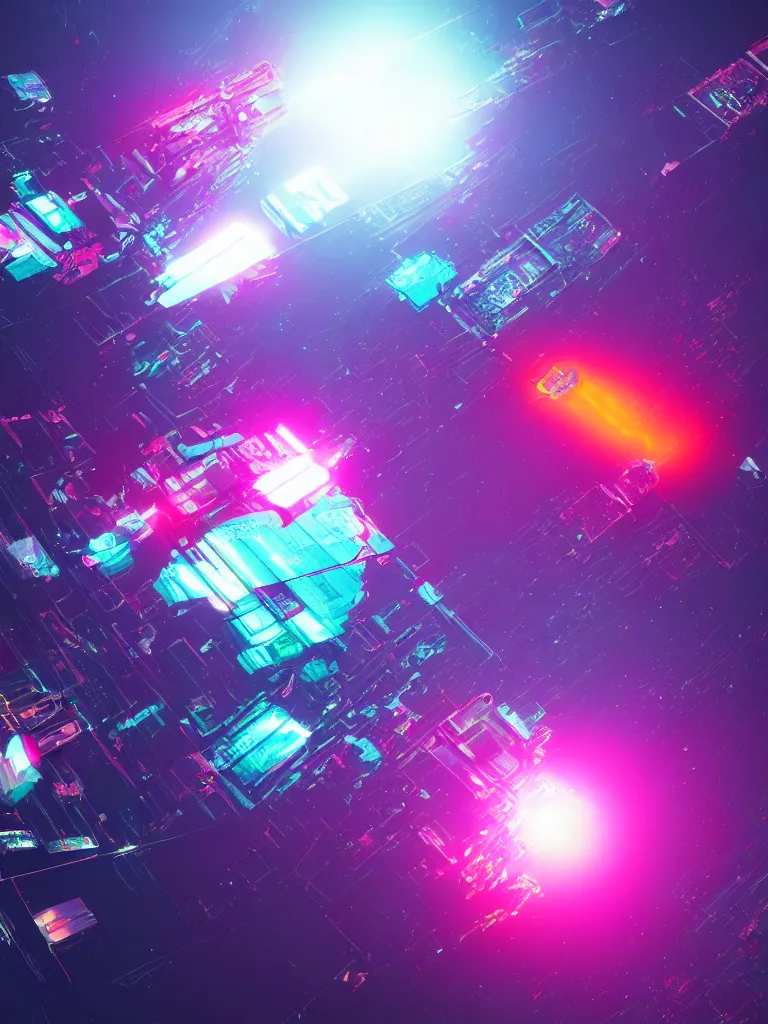 Image similar to satellite in space, cyberpunk, neon colors, trending on art station, photorealistic, unreal engine, 8 k