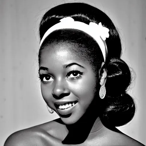 Image similar to black and white photo of a beautiful and elegant 1 9 6 5 young black actress