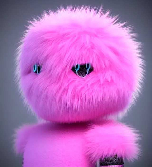 Prompt: high quality 3 d render hyperrealistic very cute small pink robot, plush mascot, short spiky dense fluffy smooth hair, photo from the side, pink fluffy fur, 1 5 0 mm, beautiful natural soft light, rim light, smooth background, artstation, ultra detailed, elegant, ultra detailed, metallic armor, octane render