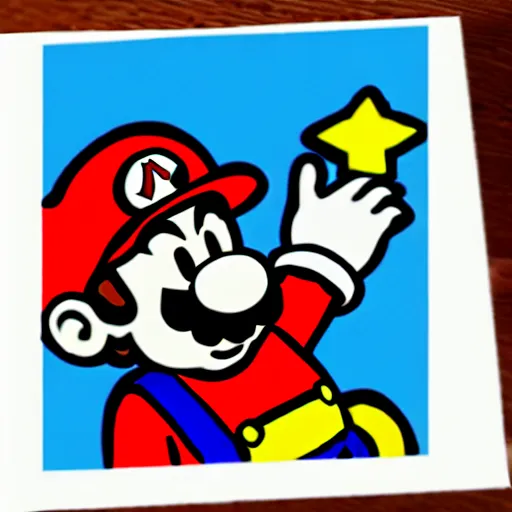 Image similar to child's drawing on mario from super mario brothers, crayon