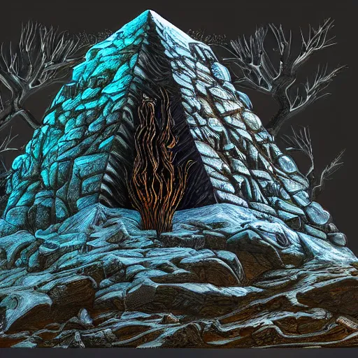 Image similar to glowing demonic galactic Antarctica pyramid heron balustrade mushroom tree , by Lawren Harris and H. P. Lovecraft and Mœbius , Art on Instagram , black velvet painting , Zbrush Central
