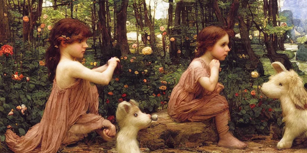 Prompt: 3 d precious moments plush animal, intricate, master painter and art style of john william waterhouse and caspar david friedrich and philipp otto runge