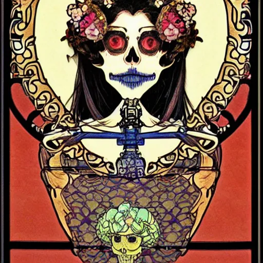 Image similar to manga skull portrait girl female skeleton realism hyperrealistic of princess peach nintendo art Geof Darrow and will cotton alphonse mucha pop art nouveau