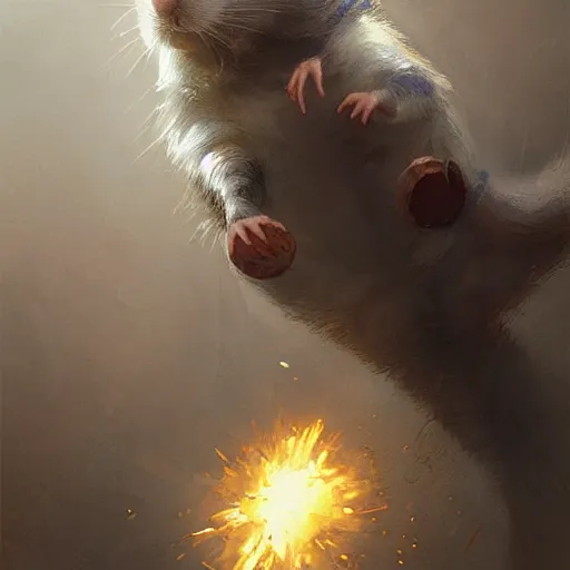 Prompt: a hamster holding a weapon by greg rutkowski