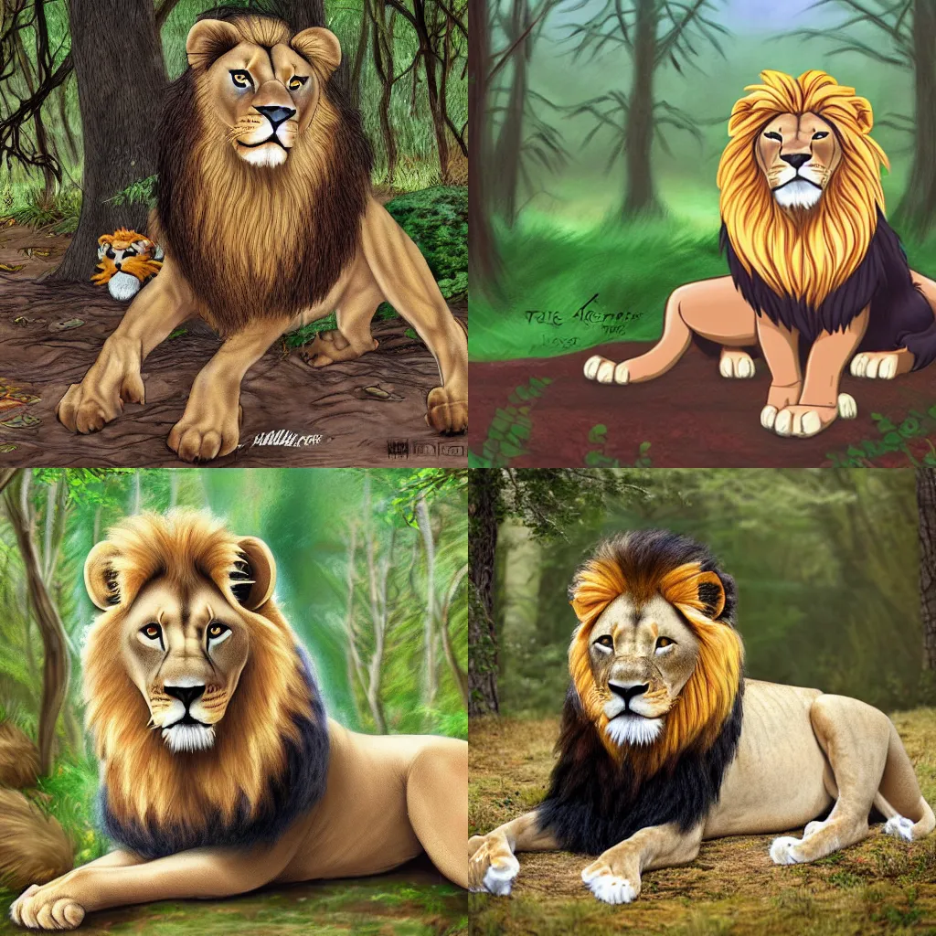 Prompt: Lion prince in the woods, trending on Fur Affinity, furry art