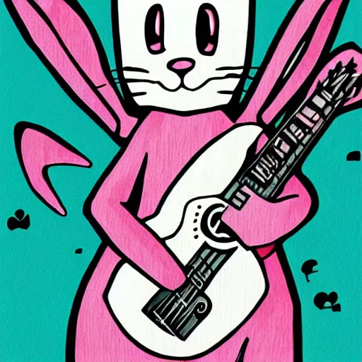 Prompt: a rabbit playing guitar, anime art