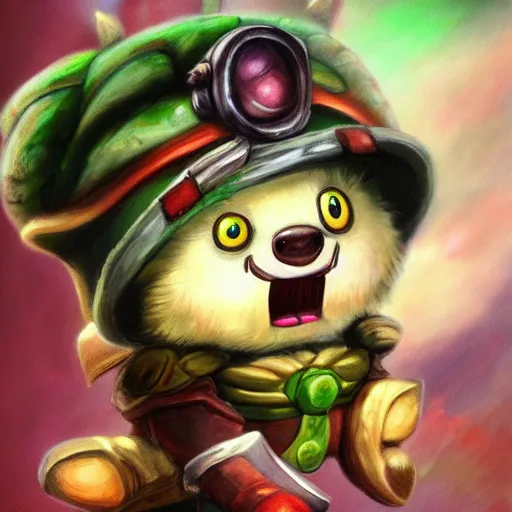 Image similar to a painting of teemo from league of legends