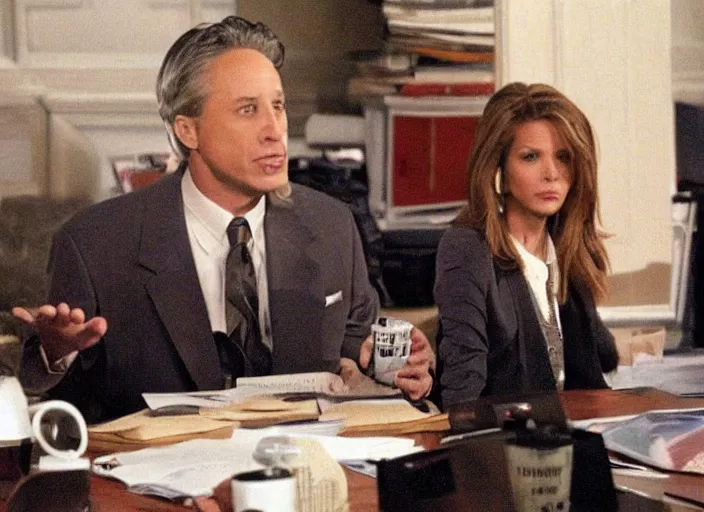 Image similar to a still from the 2001 TV Show The West Wing Starring Jon Stewart