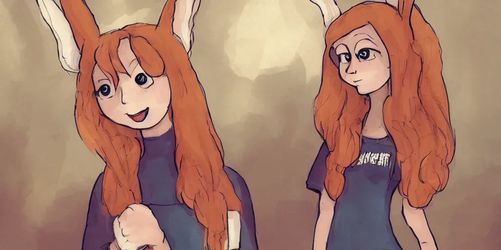 Image similar to women, ginger, cartoon, sweatshirt, concept art, concept art, bunny ears,