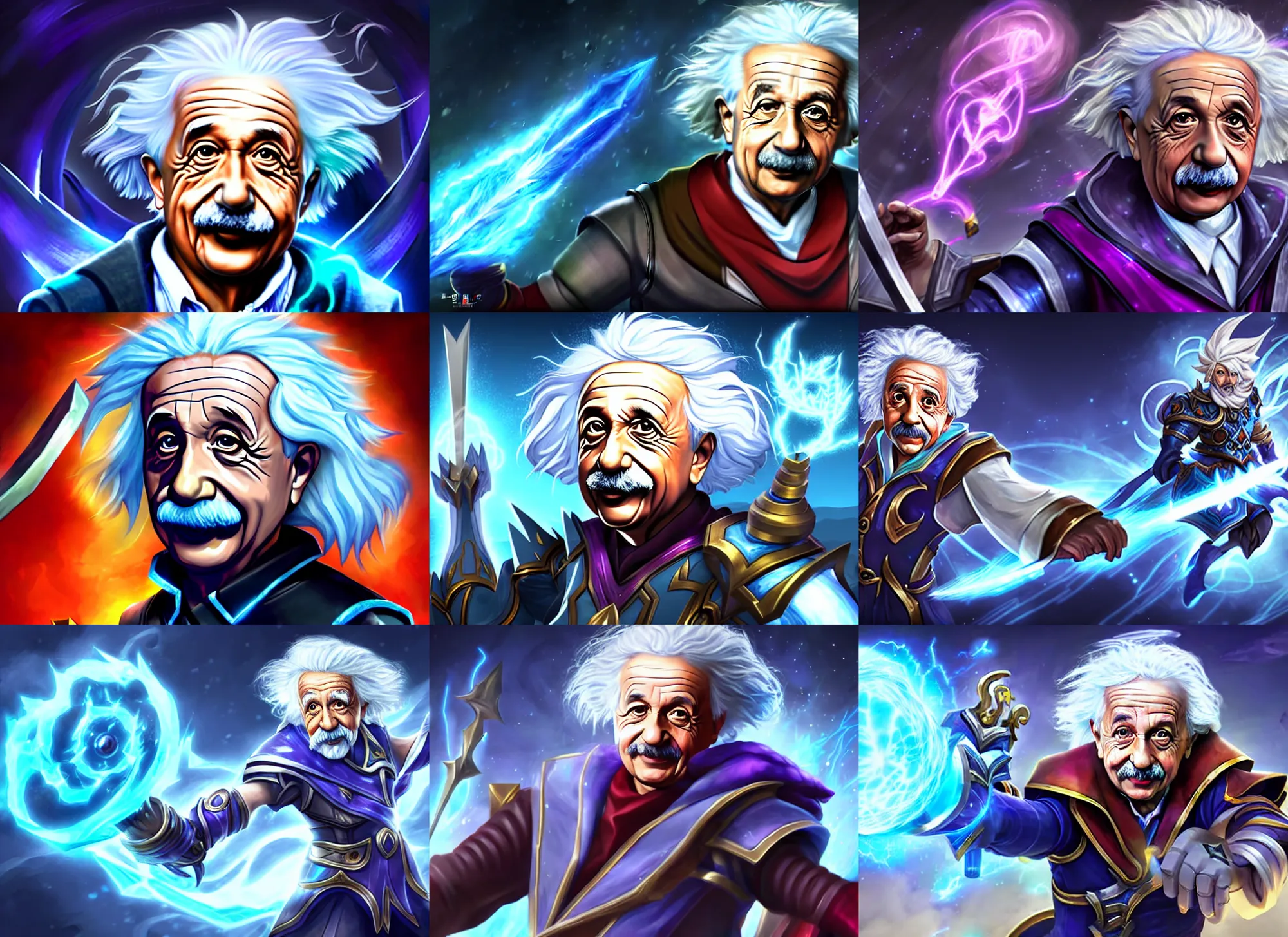 Prompt: Albert Einstein as Zilean from league of legends, league of legends splashart