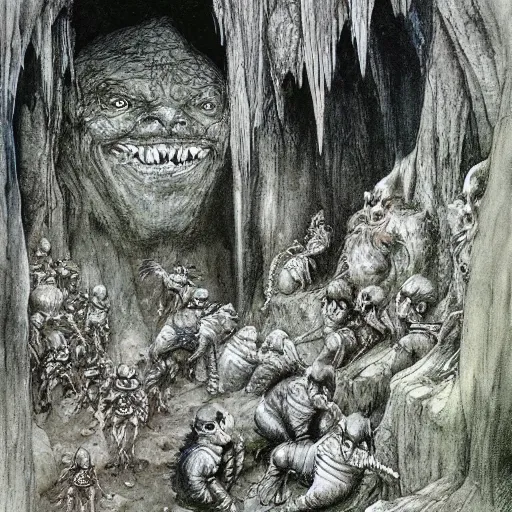 Image similar to cave full of goblins by Alan Lee