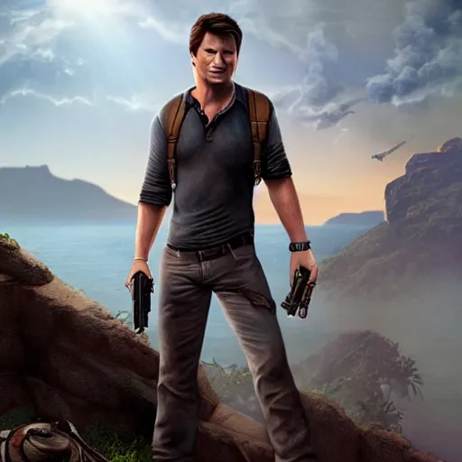 Prompt: nathan fillion as nathan drake from uncharted, cinematic lightning