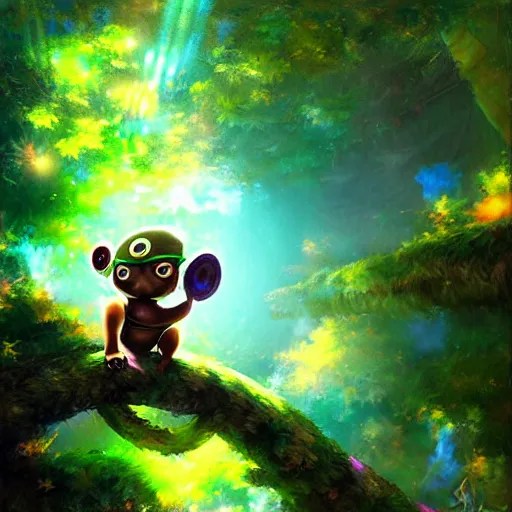 Image similar to disco diffusion painting of teemo in the jungle by makoto shinkai, masterpiece, contest award winner