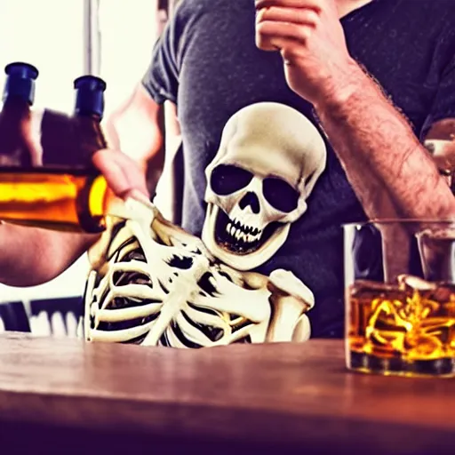 Prompt: skeleton drinking whiskey