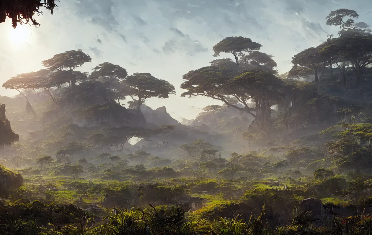 Image similar to A digital painting of a close-up view of wakanda, by Ismail Inceoglu and Caspar David Friedrich, stunning, photorealistic, highly-detailed, 4k, ue5, light effect, rtx on, realistic, cinematic, IMAX quality, trending on artstation