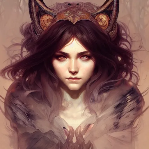 Prompt: beautiful portrait of wolf, natural, fantasy, intricate, elegant, highly detailed, digital painting, artstation, concept art, smooth, sharp focus, illustration, art by artgerm and greg rutkowski and alphonse mucha