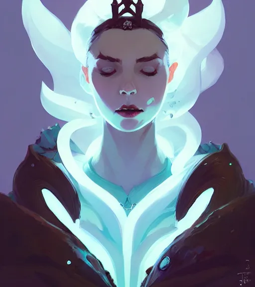 Prompt: portrait of a queen of ice dragon by atey ghailan, by greg rutkowski, by greg tocchini, by james gilleard, by joe fenton, by kaethe butcher, dynamic lighting, gradient light blue, brown, blonde cream and white color scheme, grunge aesthetic