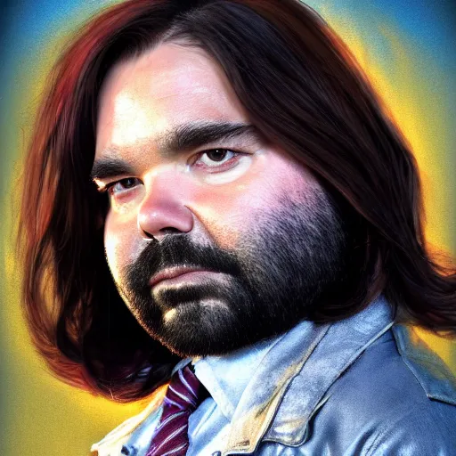 Image similar to hyperrealistic mixed media image of matt berry as jackie daytona, stunning 3 d render inspired art by xiang duan and thomas eakes and greg rutkowski, perfect facial symmetry, hyper realistic texture, realistic, highly detailed attributes and atmosphere, dim volumetric cinematic lighting, 8 k octane detailed render, post - processing, masterpiece,