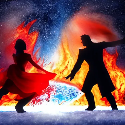 Prompt: high res A Dance of Fire and Ice 4k