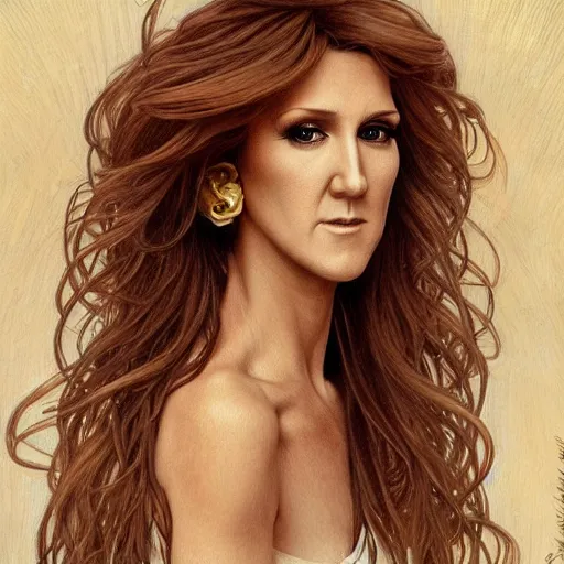 Prompt: amazing lifelike award winning pencil illustration of Celine Dion with gorgon hair trending on art station artgerm Greg rutkowski alphonse mucha cinematic