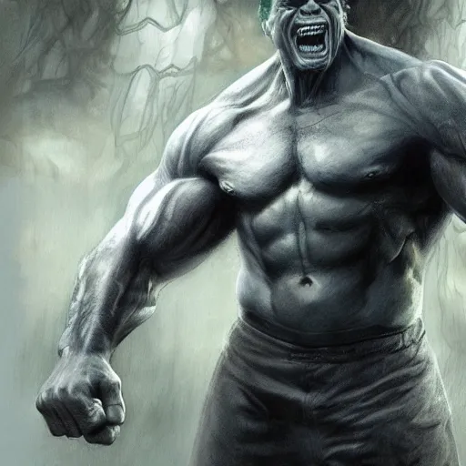 Image similar to steve buscemi as bruce banner turning into the hulk, epic pose, concept art, by artgerm and luis royo, cinematic