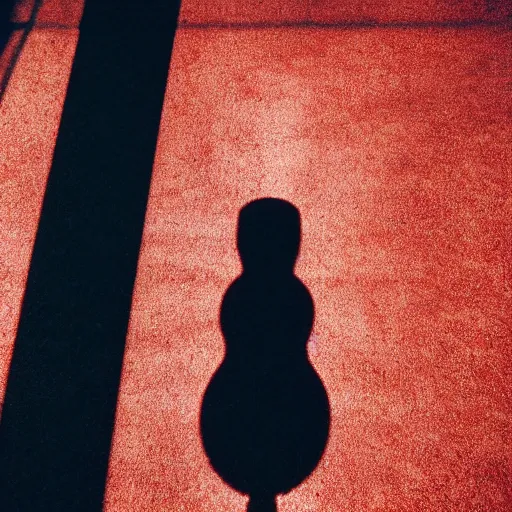 Prompt: red light defines the shape of her shadow on the floor below