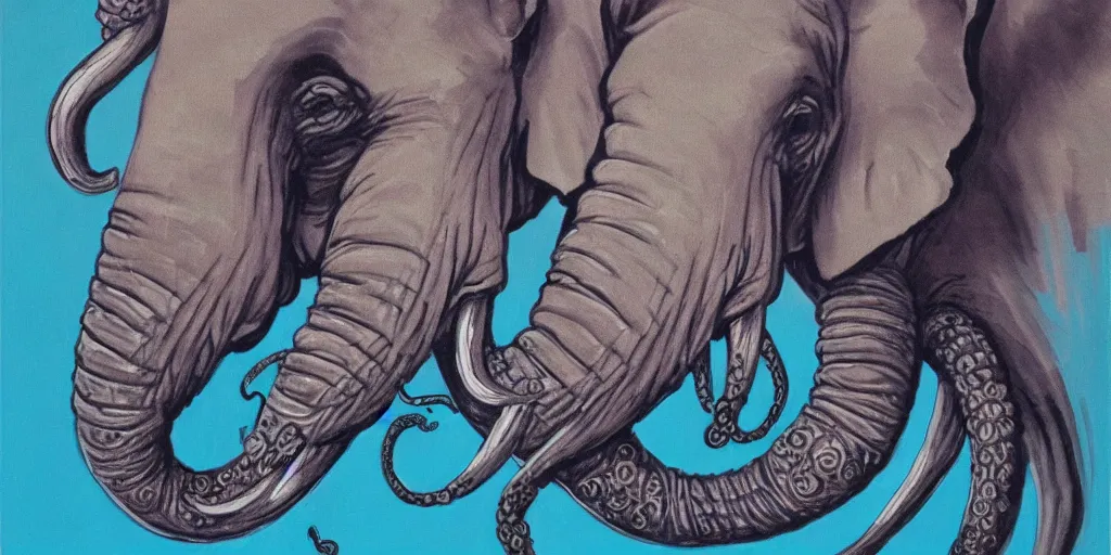 Image similar to one elephant with 8 octopus tentacles, photorealistic