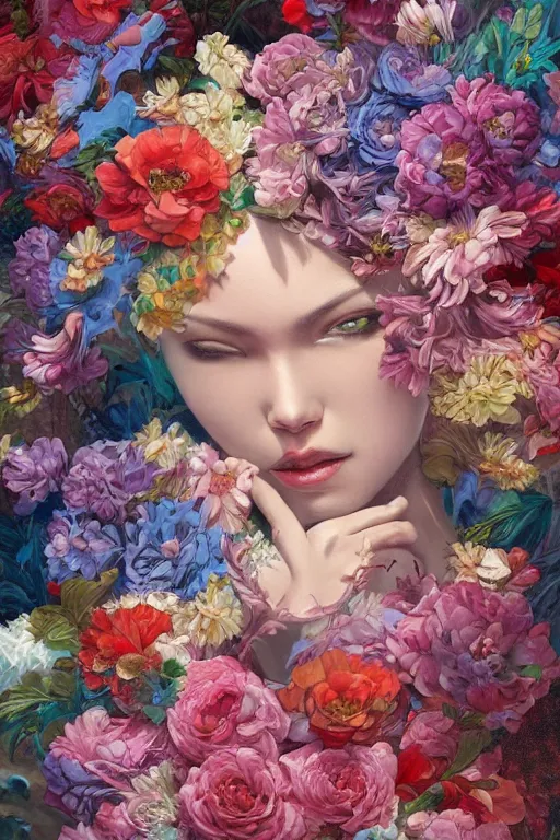 Image similar to a bouquet of colorful flowers, detailed painting, by James Jean and Ross Tran and Roger deam, masterpiece, award winning painting