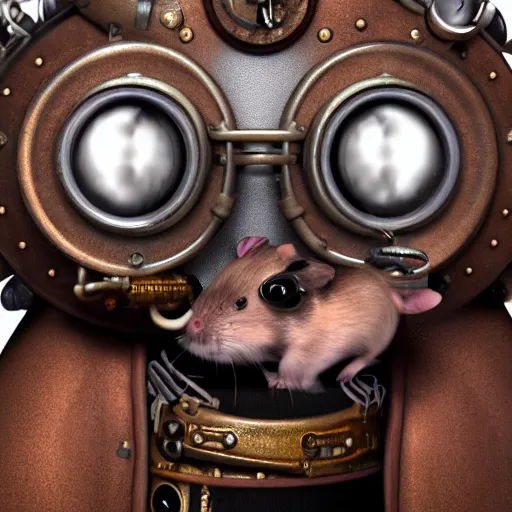 Prompt: a rat with steampunk googles, with Vray