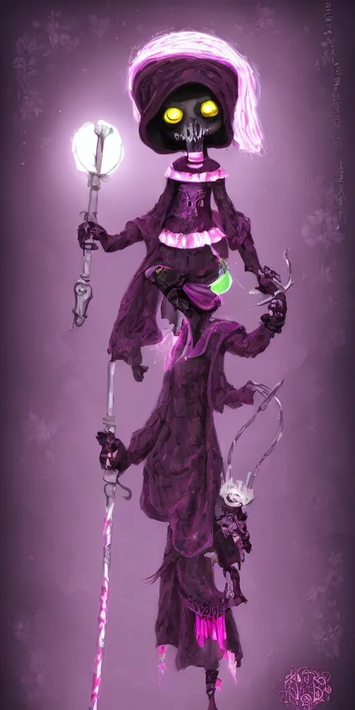 Image similar to knit candypunk grim reaper, high - quality, character design : : 2 beautiful lighting, magicpunk, dollpunk, 1 6 k, oled