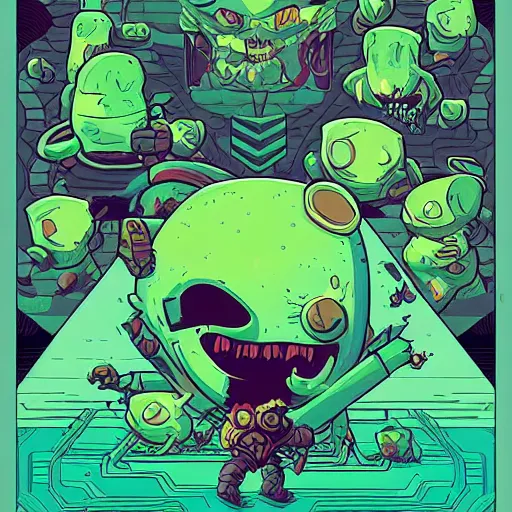 Image similar to nuclear throne artwork, artwork by moebius and dan mumford, smooth gradient colorings, black outlines