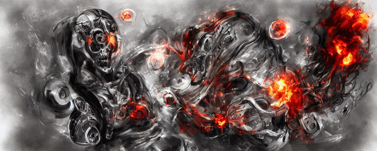 Image similar to atomic, flaming heart, anatomical, clockwork, expressive, 3 d rendering, speedpainting