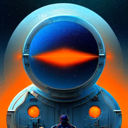 Image similar to Blue space ship in space, Orange planet, intricate, SCI-Fi, movie poster, digital art by raphael lacoste