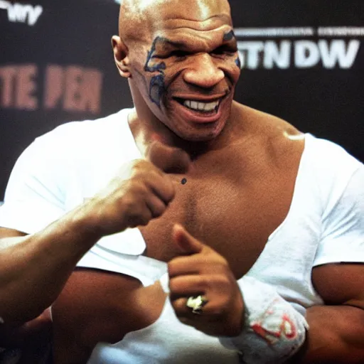 Prompt: mike tyson, wearing a silly hat, tinder profile