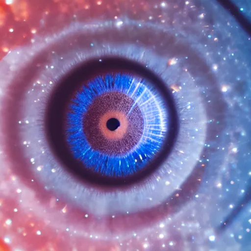 Prompt: Liminal space in outer space, eye macro photography