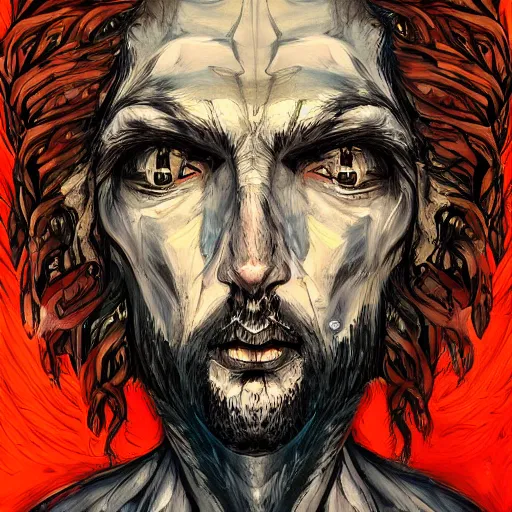 Prompt: Dramatic portraiture of Namenlos, the rootless god of lost things, digital art, trending on ArtStation, by Raymond Pettibon and ArtGerm, fauvism
