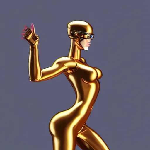 Image similar to chrome woman by hajime sorayama, 4 k, 3 d render, golden hour
