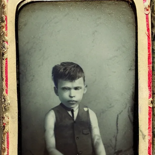 Image similar to tintype photo, boy circus tent, underwater, jellyfish