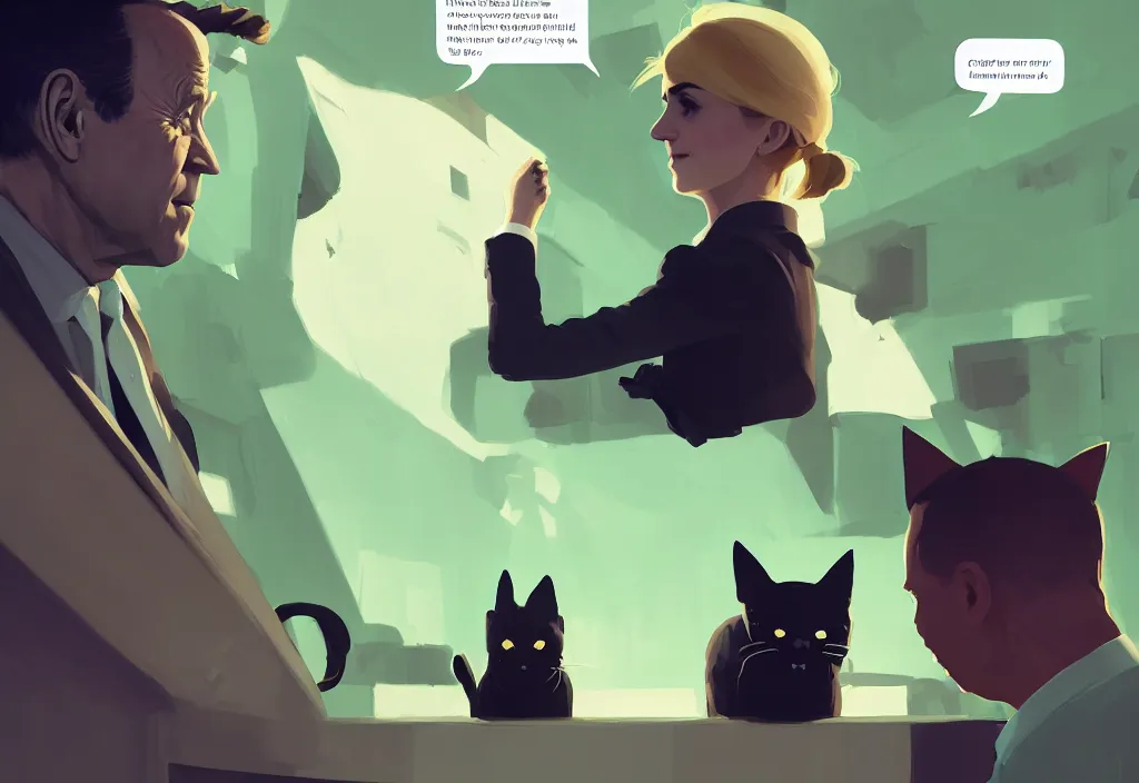 Image similar to joe biden and emma watson with cat ears, epic debates, presidental elections candidates, cnn, fox news, fantasy, by atey ghailan, by greg rutkowski, by greg tocchini, by james gilleard, by joe gb fenton, dynamic lighting, gradient light green, brown, blonde cream, salad and white colors in scheme, grunge aesthetic
