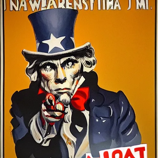 Image similar to fox animal dressed as uncle sam propaganda poster